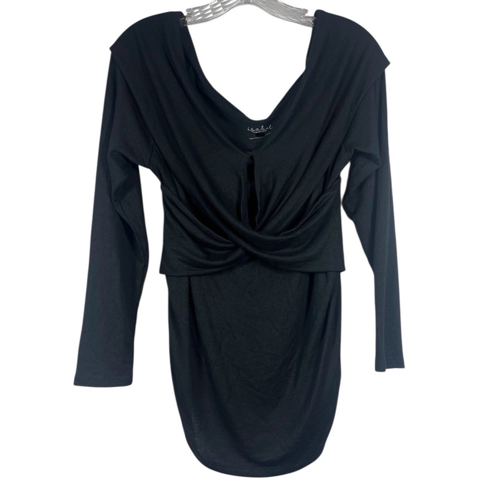 NWT Ingrid & Isabel Sz XL Maternity‎ Top Black LS Cross Front Wrap Stretch New